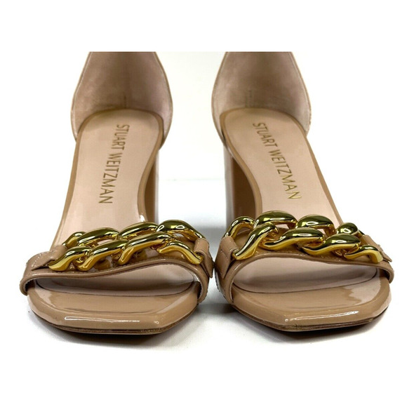 Stuart Weitzman Amelina Golden Chain Block Heel Sandals Size 11B Ankle Strap - Picture 4 of 12